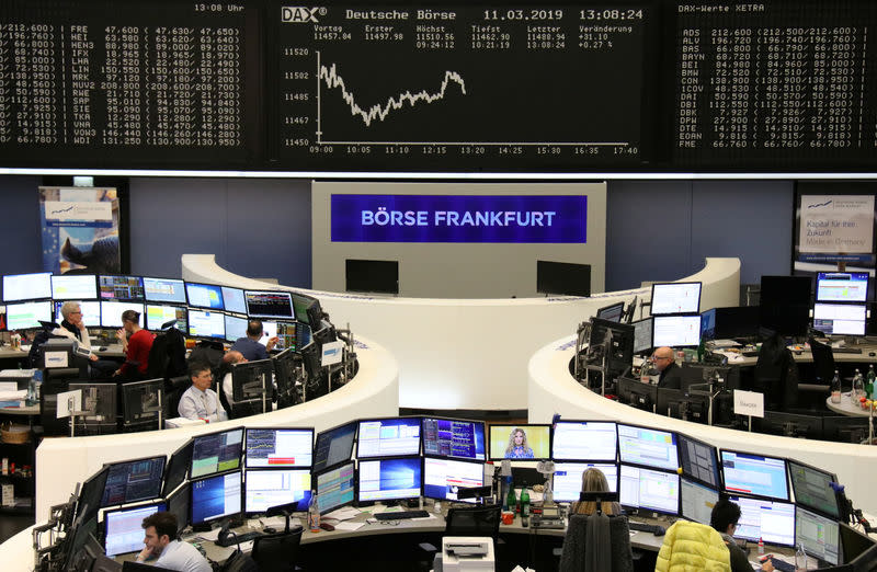 FILE PHOTO: The German share price index DAX graph is pictured at the stock exchange in Frankfurt, Germany, March 11, 2019. REUTERS/Staff