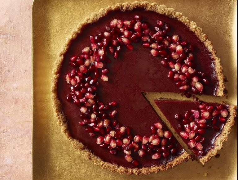 <p>Vegan desserts can be tricky to master, but this seasonal tart is a no-brainer. Made with pure maple syrup and pomegranate molasses, it’s bound to satisfy any sweet tooth.</p><p><em><a href="https://www.prevention.com/food-nutrition/a30245445/pomegranate-orange-tart-recipe/" rel="nofollow noopener" target="_blank" data-ylk="slk:Get the recipe from Prevention »;elm:context_link;itc:0;sec:content-canvas" class="link ">Get the recipe from Prevention »</a></em></p>