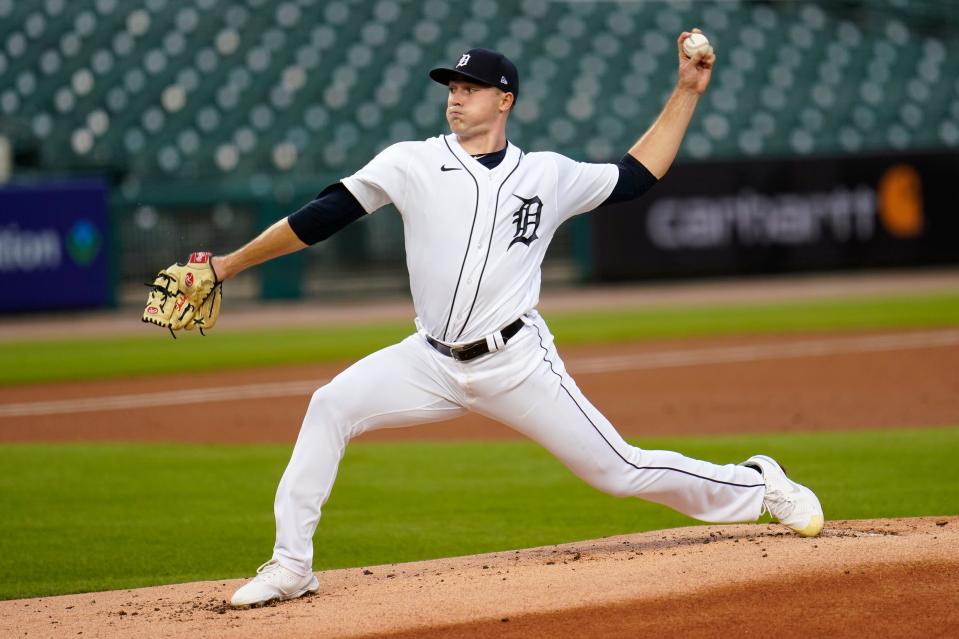 Detroit Tigers pitcher Tarik Skubal throws against the Kansas City Royals in the first inning Wednesday, Sept. 16, 2020.