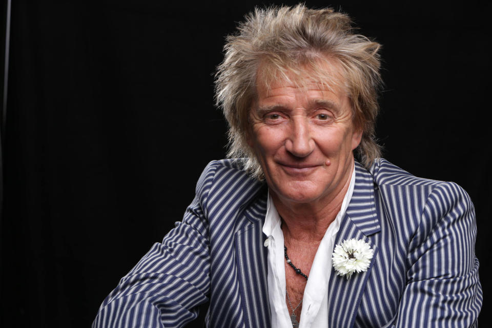 In this Thursday, May 2, 2013 photo, singer Rod Stewart poses for a portrait in Los Angeles. His new album, "Time," is out on Tuesday, May 7. (Photo by Eric Charbonneau/Invision/AP)