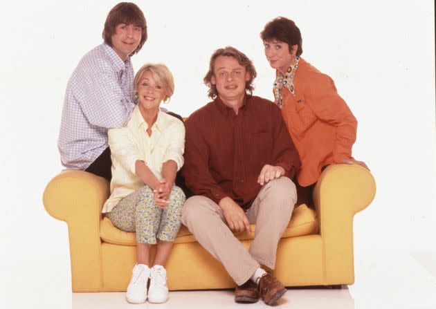 Neil Morrissey, Leslie Ash, Martin Clunes and Caroline Quentin in Men Behaving Badly