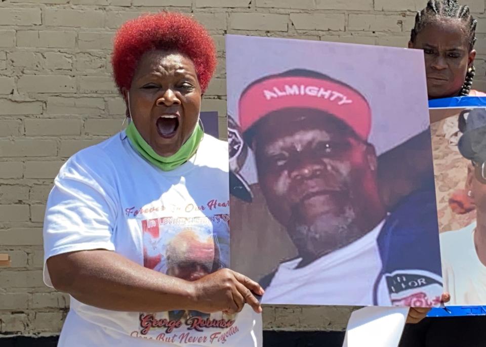 Bettersten Wade, seen her in this June 9, 2020 file photo calls for justice for her late brother George Robinson at a 2020 press conference. The City of Jackson has settled Robinson's wrongful death lawsuit filed by Wade for $17,786.25.