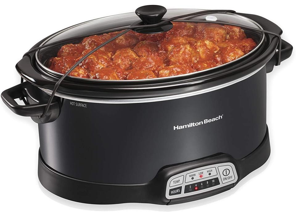 This slow cooker is a perfect size, and with its lit latch strap, you can take it with you wherever you travel this holiday. (Source: Amazon)