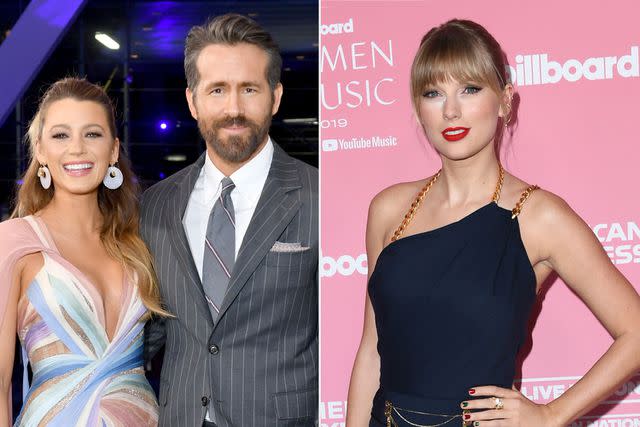 <p>Noam Galai/Getty, Jon Kopaloff/FilmMagic</p> Blake Lively and Ryan Reynolds in New York City on Feb. 28, 2022; Taylor Swift in Los Angeles on Dec. 12, 2019