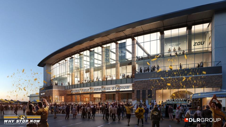 Rendering of a planned renovation to the north concourse at Memorial Stadium, the home of Missouri football, provided by architecture firm DLR Group and Missouri athletics. The resolution for the estimated $250 million project was approved Thursday in Rolla, Missouri.