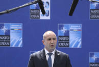 Bulgaria's President Rumen Radev arrives for a NATO summit at NATO headquarters in Brussels, Monday, June 14, 2021. U.S. President Joe Biden is taking part in his first NATO summit, where the 30-nation alliance hopes to reaffirm its unity and discuss increasingly tense relations with China and Russia, as the organization pulls its troops out after 18 years in Afghanistan. (Kenzo Tribouillard, Pool via AP)