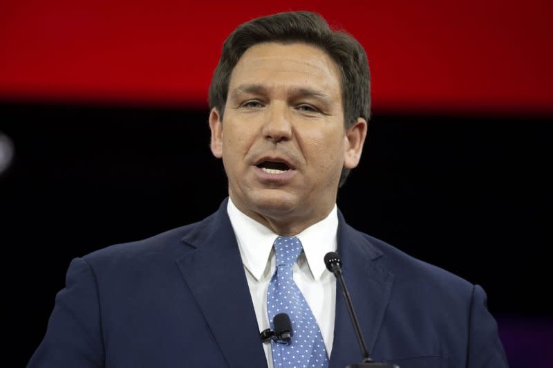 The Massachusetts district attorney, who represents Martha’s Vineyard where Florida Gov. Ron DeSantis (pictured) flew dozens of migrants last year on chartered flights, is now calling on the Justice Department to investigate.
File Photo by Joe Marino/UPI