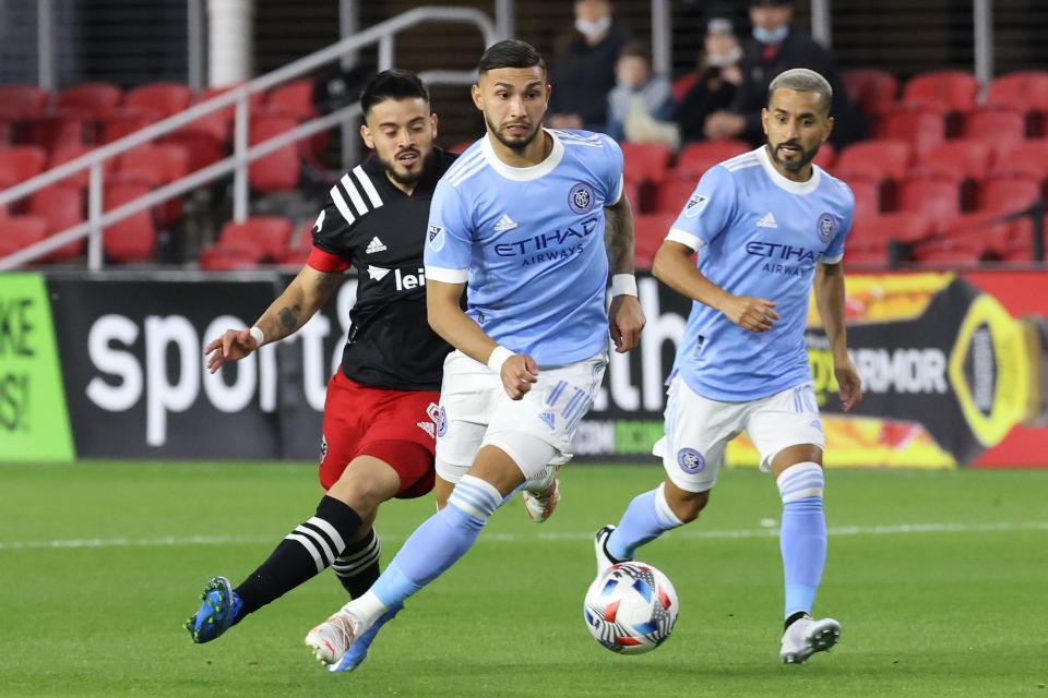 New York City FC's Valentin Castellanos (11) is well ahead of pace to eclipse his career-high in goals scored.
