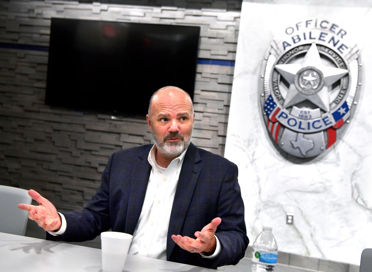 Troy Riggs, the newly-appointed Director of Public Safety for the Abilene Police Department, answers questions during a meeting with the media Friday.