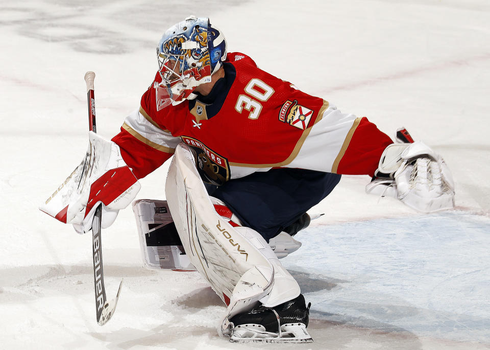 Goaltender Spencer Knight and the Panthers will try to force a Game 7 on Wednesday night. (Photo by Eliot J. Schechter/NHLI via Getty Images)