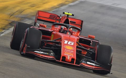Ferrari's Monegasque driver Charles Leclerc takes part in the third practice session for the Formula One Singapore Grand Prix at the Marina Bay Street Circuit in Singapore on September 21, 2019 - Credit: AFP