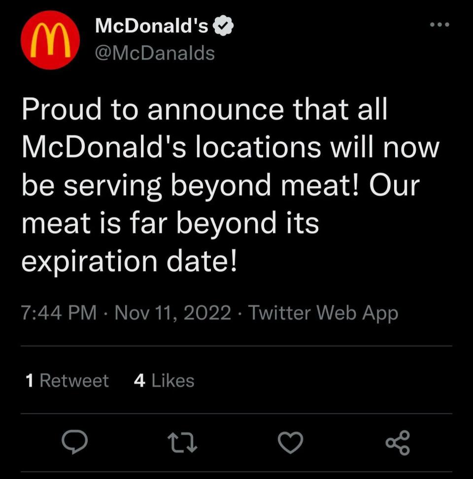 Tweet from Mcdonald's impersonator