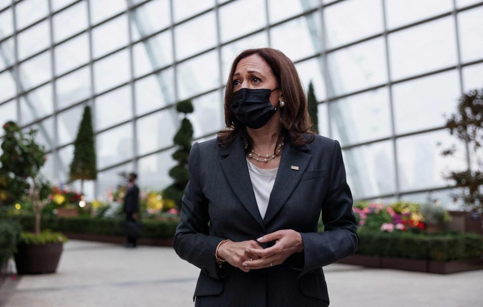 Vice President Kamala Harris visits the Flower Dome at Gardens by the Bay after her foreign policy speech in Singapore on Aug. 24.