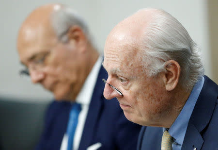 United Nations Special Envoy for Syria Staffan de Mistura attends a round of negotiation with the Syrian government during the Intra Syria talks, at the European headquarters of the United Nations in Geneva, Switzerland March 29, 2017. REUTERS/Denis Balibouse