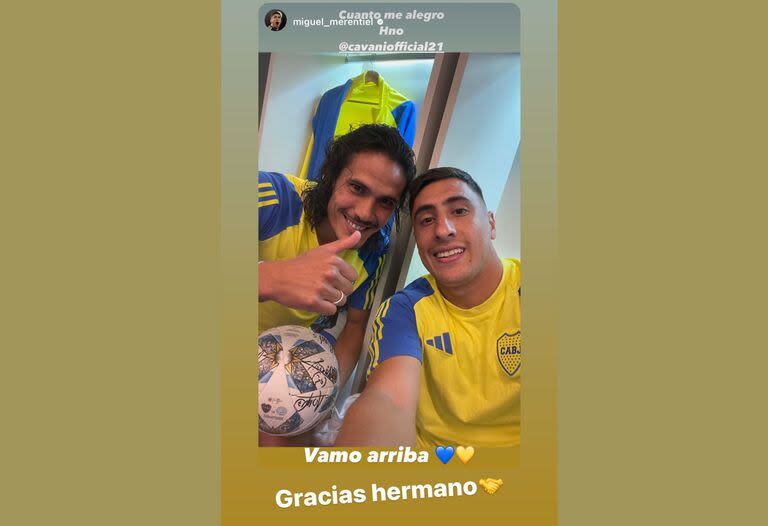 El posteo de Merentiel que republicó Cavani en su Instagram (@cavaniofficial21)