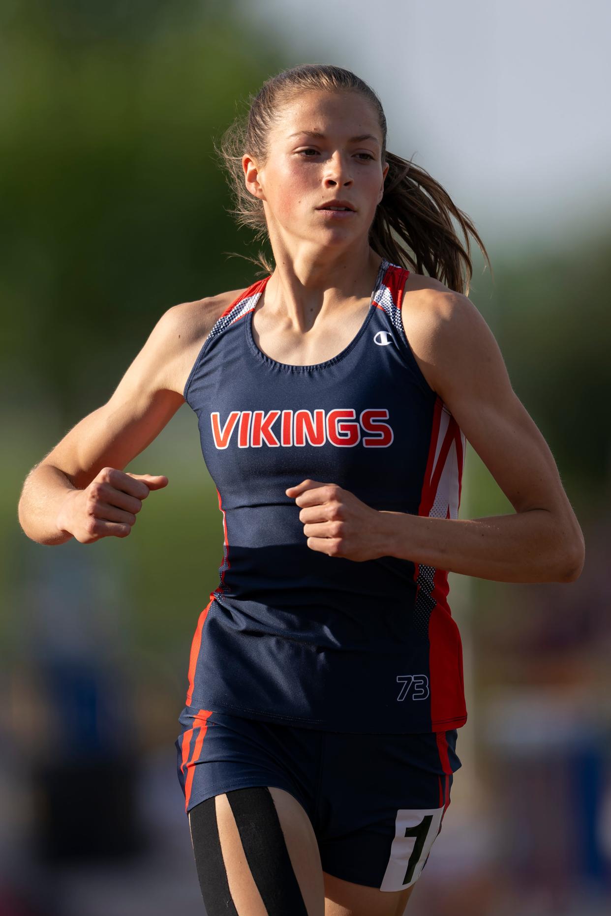 Seaman’s Ryin Miller competes in the 1600 meter run during the Joe Schrag City Meet Friday, May 3, 2024, at Hummer Sports Park.
