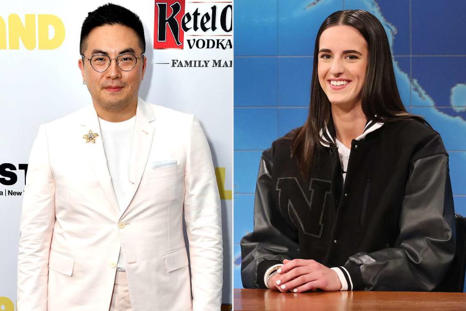 <p>Craig Barritt/Getty Images; Will Heath/NBC via Getty Images</p> From Left: Bowen Yang; Caitlin Clark on SNL