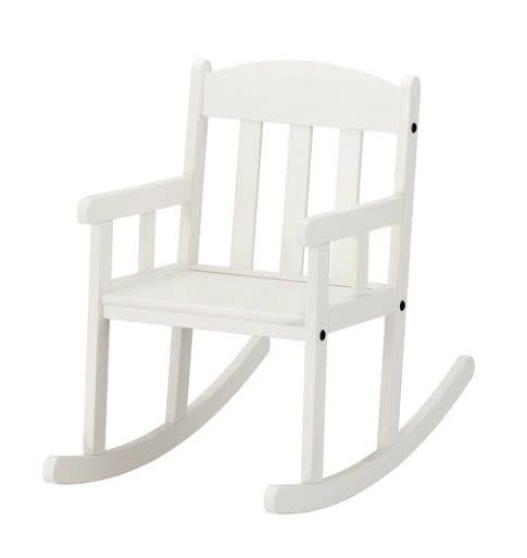 <p>Agnieszka says: 'This SUNDVIK rocking chair is a sturdy but supremely comfortable seat, fit for a discerning little prince.'</p><p><a rel="nofollow noopener" href="https://www.ikea.com/gb/en/products/childrens-ikea-products/children-3-7/small-furniture/sundvik-rocking-chair-white-art-80201740/" target="_blank" data-ylk="slk:BUY NOW;elm:context_link;itc:0;sec:content-canvas" class="link ">BUY NOW</a></p>