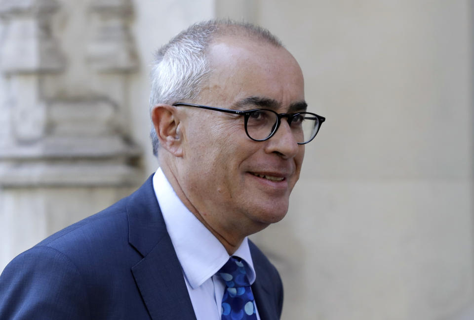 David Pannick, QC, leaves the Supreme Court in London, Wednesday, Sept. 18, 2019. The Supreme Court is set to decide whether Prime Minister Boris Johnson broke the law when he suspended Parliament on Sept. 9, sending lawmakers home until Oct. 14 — just over two weeks before the U.K. is due to leave the European Union. (AP Photo/Kirsty Wigglesworth)