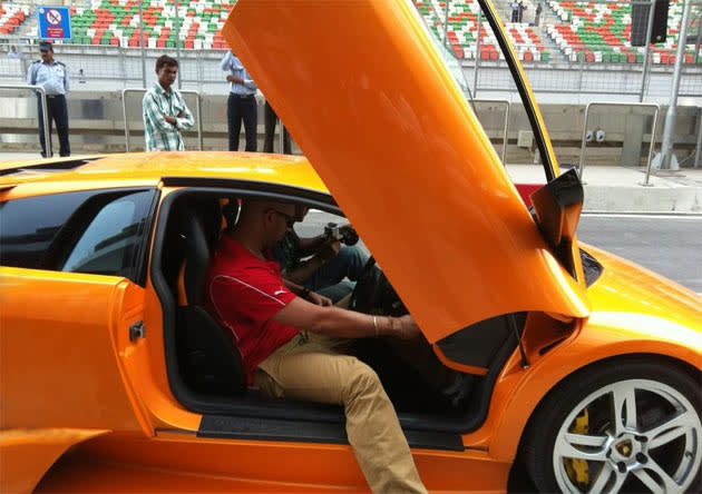 Yuvraj recently took his Lamborghini Murcielago for a spin at the Buddh International Circuit.