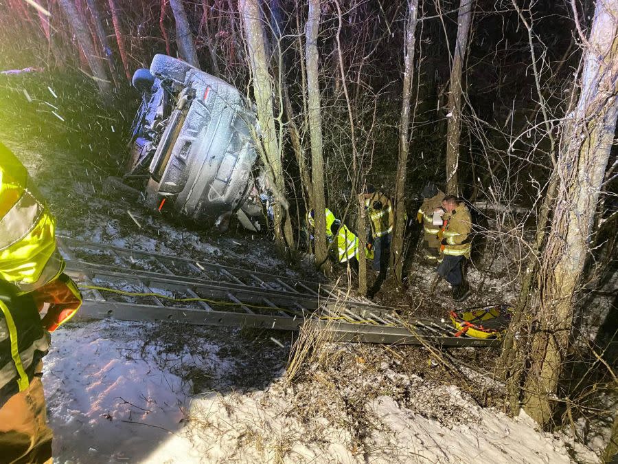 A crash left four people trapped inside of a vehicle in Maury County (Courtesy: Maury County Fire Department)