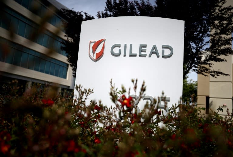 El logo de la farmacéutica estadounidense Gilead, en su sede de Foster City, California, el 29 de abril de 2020 (JUSTIN SULLIVAN)