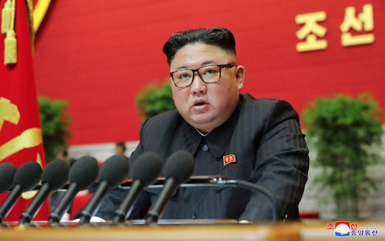 North Korean leader Kim Jong-un speaks at the ruling party congress in Pyongyang - KCNA via KNS