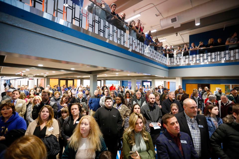 A crowd packed the student center near the main entrance of Hillcrest High School for a ribbon-cutting ceremony Thursday.