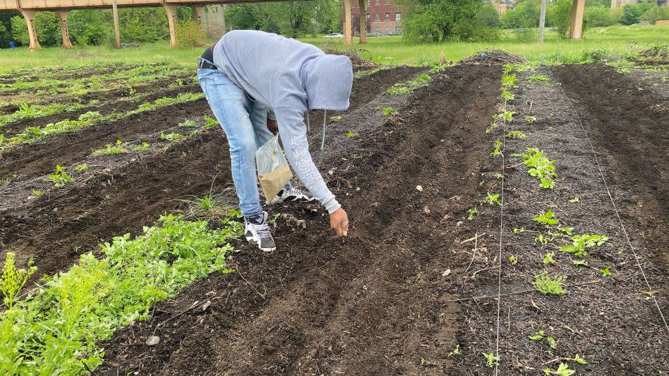 A young Chicago Eco House participant works in the soil of one of the farms run by the Blackwells. - Courtesy Southside Blooms
