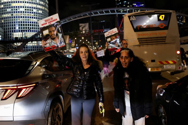 Protest to call for the release of hostages kidnapped in the deadly October 7 attack, in Tel Aviv