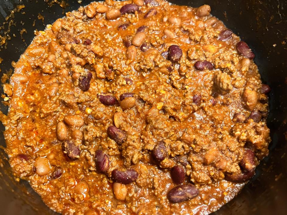 Chili with beans in pot