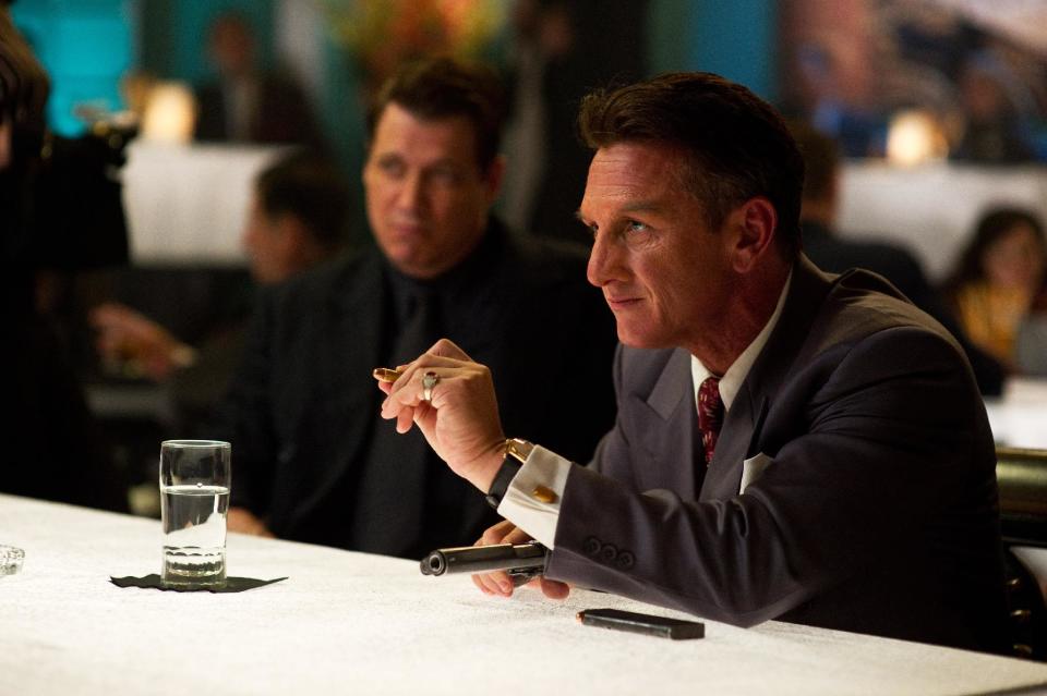 This film image released by Warner Bros. Pictures shows Holt McCallany, left, as Karl Lockwood, and Sean Penn, as Mickey Cohen, in “Gangster Squad." (AP Photo/Warner Bros. Pictures, Wilson Webb)