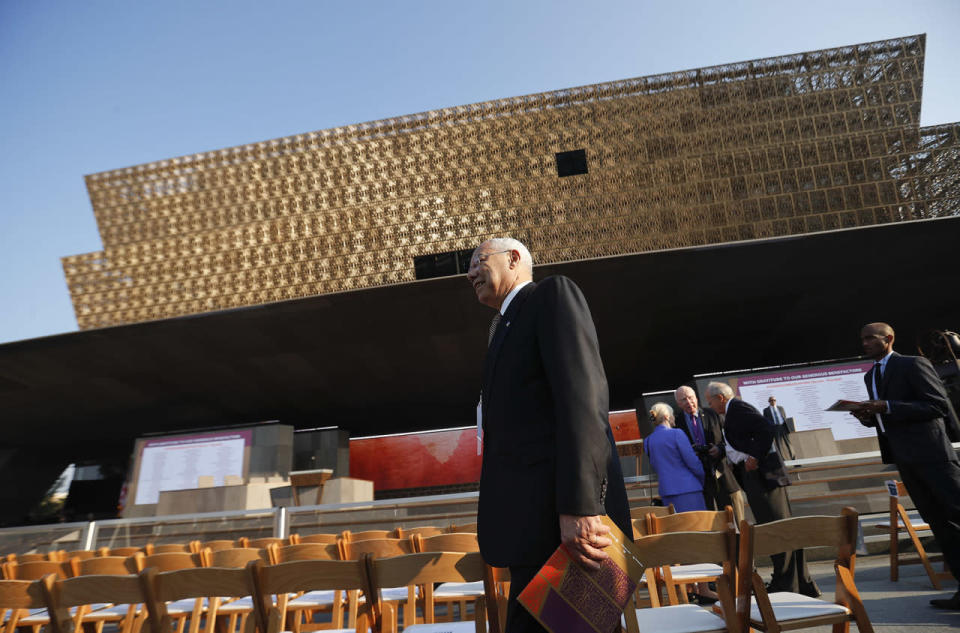 <p>Former Secretary of State Colin Powell arrives for today’s dedication ceremony at the Smithsonian Museum of African American History and Culture on the National Mall in Washington, Saturday, Sept. 24, 2016. (AP Photo/Pablo Martinez Monsivais)</p>