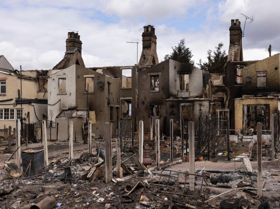 Forty properties were destroyed in Wennington, greater London, last month amid the highest UK temperatures on record (Getty Images)