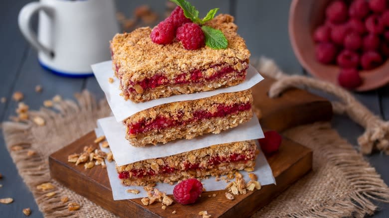 Stack of raspberry oat bars