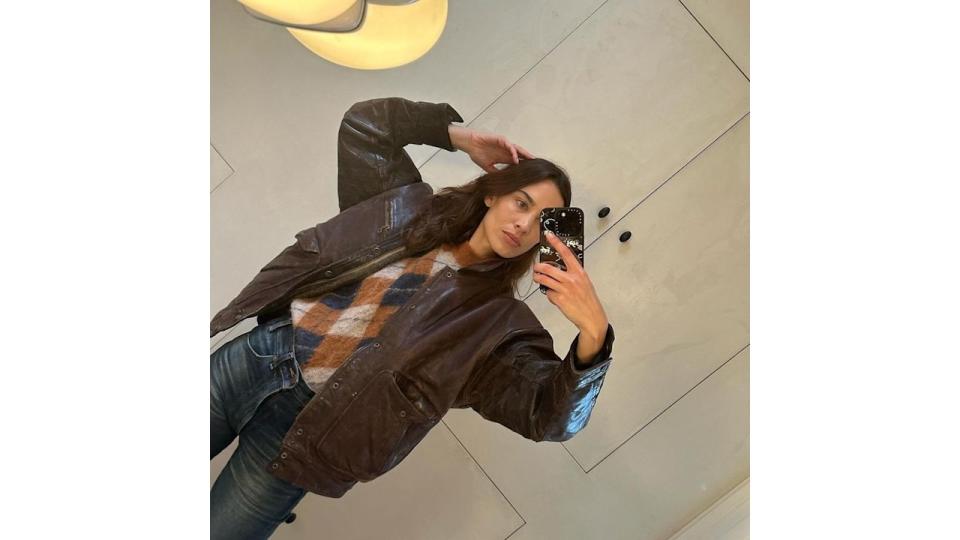 Alexa Chung wearing a brown vintage jacket