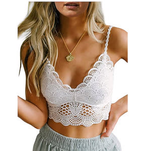 Astylish Women's Floral Lace Bralette (White)