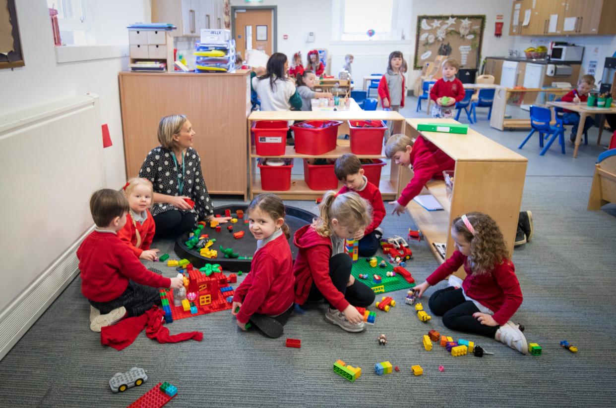 Inverkip Primary Nursery pupils during their first day back at Inverkip Primary School in Inverclyde. Scotland’s youngest pupils have returned to the classroom as part of a phased reopening of schools (PA)