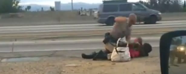 California Highway Patrol Beats Barefoot Bag Lady [VIDEO]