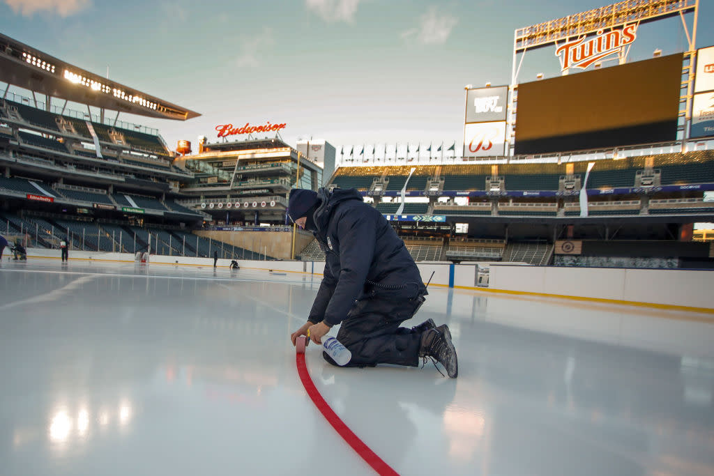 Rain, snow, wind and heat are each factors that have complicated matters for ice maintenance crews at previous outdoor NHL events. (Getty)