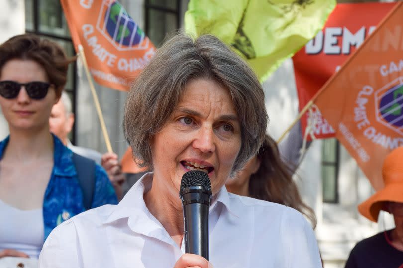 Campaigner Sarah Finch, who is bringing legal action against Surrey County Council, gives a speech outside the Supreme Court in Westminster