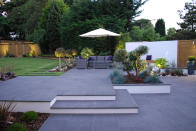 <p> A straight flight of steps is not the only option when your garden needs a change in level. Several larger platforms, offset from each other, make a more subtle arrangement that also adds interest and helps widen the overall space too.&#xA0; </p> <p> This works particularly well with gently sloping gardens so that the riser between each level is minimal and each platform or step is generous. That way, you can use each for displaying a planter or carriage lantern. </p>