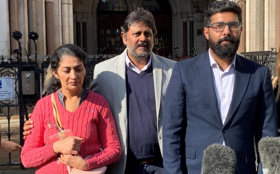 The parents and brother of Sudiksha outside the High Court after ruling was lifted