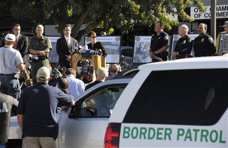 U.S. attorney Laura Duffy speaks during a news conference about a newly discovered drug smuggling tunnel in the Otay Mesa area of San Diego, California October 31, 2013. REUTERS/Denis Poroy