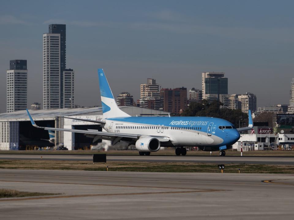 An Aerolineas Argentinas aircraft at an airport.