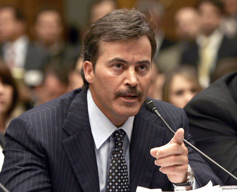 Rafael Palmeiro tested positive for steroids after insisting he was clean. (AP Photo)