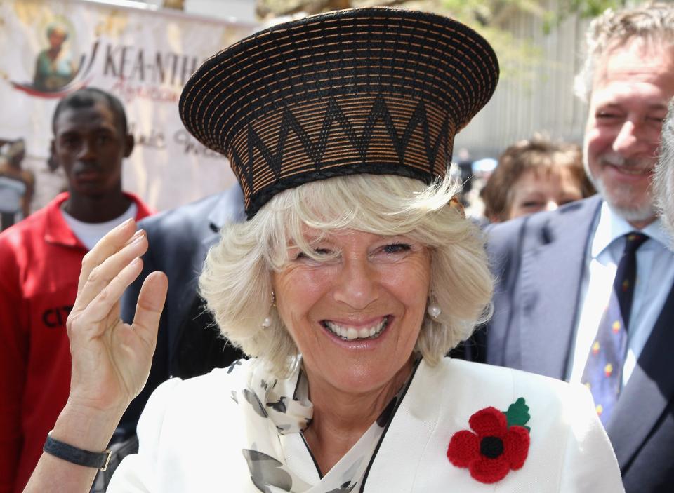 Camilla wears a hat in South Africa