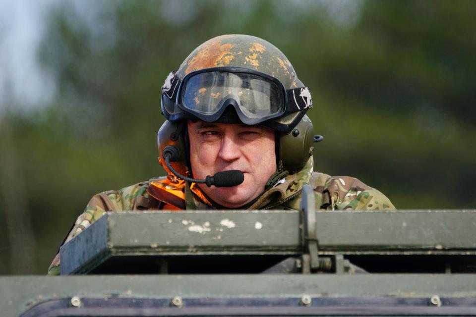 Defence Secretary Ben Wallace during a visit to Bovington Camp, a British Army military base in Dorset, to view Ukrainian soldiers training on Challenger 2 tanks (PA Wire)