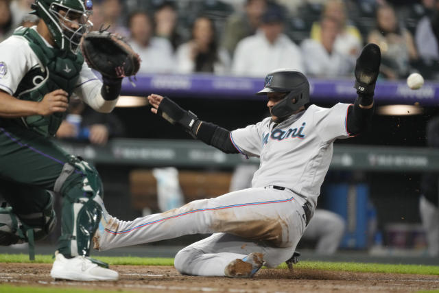 Yuli Gurriel of the Miami Marlins looks on during the second