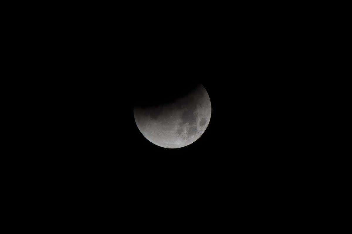 A partial lunar eclipse as seen from Nasa’s Armstrong Flight Research Center in California on 31 January, 2018 (Nasa)